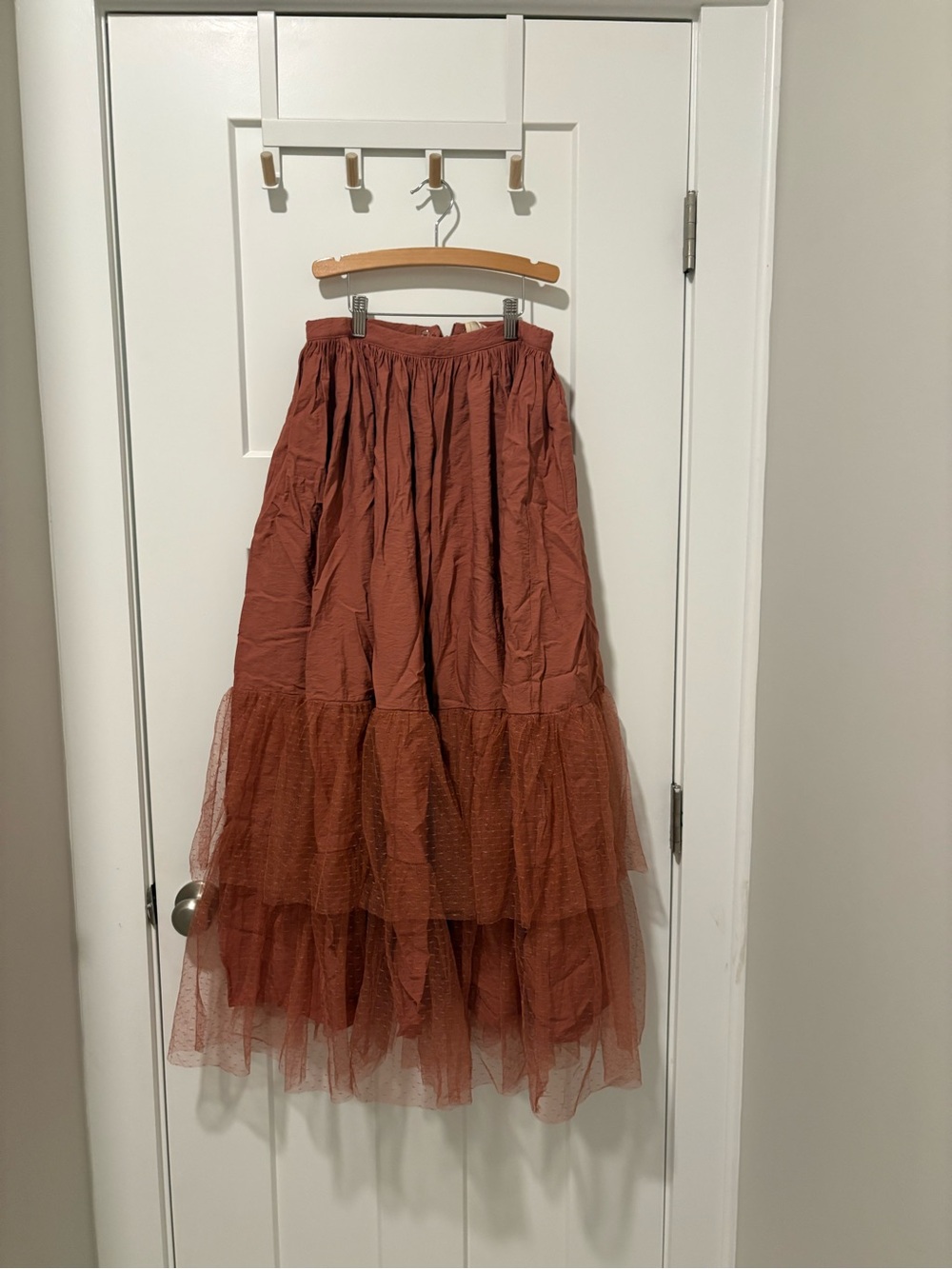 Joyfolie Rust-Tone Tiered Tulle Maxi Skirt